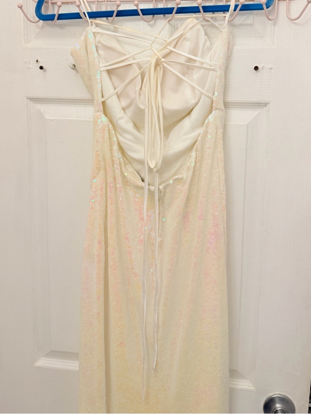 B Darlin Ivory Iridescent Sequin Cowl Neck Maxi Dress - Picture 3 of 6